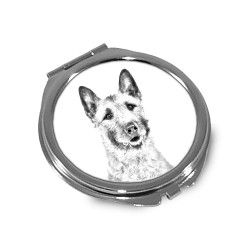 Laekenois- Taschenspiegel mit einem Bild eines Hundes.
