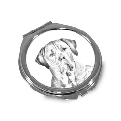 Tosa - Taschenspiegel mit einem Bild eines Hundes.