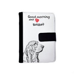 Basset - Notizbuch aus Öko-Leder mit Kalender und dem Abbild von einem Hund.
