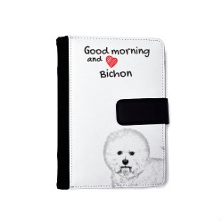 Bichon Frisé - Notizbuch aus Öko-Leder mit Kalender und dem Abbild von einem Hund.
