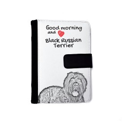 Russische Schwarze Terrier - Notizbuch aus Öko-Leder mit Kalender und dem Abbild von einem Hund.