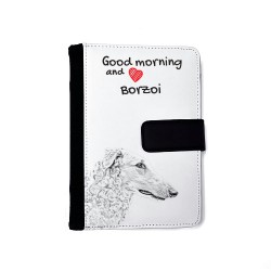 Barsoi, Russischer Windhund - Notizbuch aus Öko-Leder mit Kalender und dem Abbild von einem Hund.