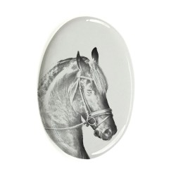 Gravestone oval ceramic tile with an image of a horse