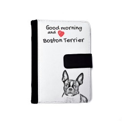 Boston Terrier - Agenda de cuero sintético con la imagen del perro.