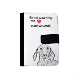 Dackel - Notizbuch aus Öko-Leder mit Kalender und dem Abbild von einem Hund.