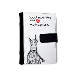 Doberman - Notizbuch aus Öko-Leder mit Kalender und dem Abbild von einem Hund.