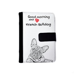 Französische Bulldogge - Notizbuch aus Öko-Leder mit Kalender und dem Abbild von einem Hund.