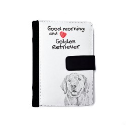 Golden retriever - Notizbuch aus Öko-Leder mit Kalender und dem Abbild von einem Hund.