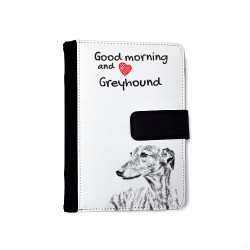 Großer Englischer Windhund - Notizbuch aus Öko-Leder mit Kalender und dem Abbild von einem Hund.