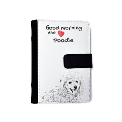 Pudel - Notizbuch aus Öko-Leder mit Kalender und dem Abbild von einem Hund.