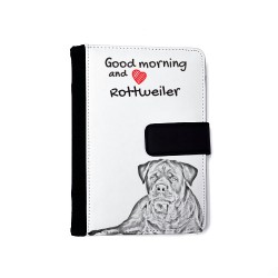 Rottweiler - Notizbuch aus Öko-Leder mit Kalender und dem Abbild von einem Hund.