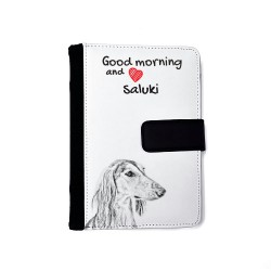 Saluki- Notizbuch aus Öko-Leder mit Kalender und dem Abbild von einem Hund.