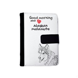 Alaskan Malamute- Notizbuch aus Öko-Leder mit Kalender und dem Abbild von einem Hund.