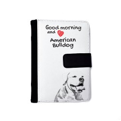 American Bulldog - Notizbuch aus Öko-Leder mit Kalender und dem Abbild von einem Hund.