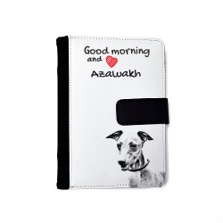 Azawakh- Notizbuch aus Öko-Leder mit Kalender und dem Abbild von einem Hund.