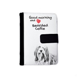 Bearded Collie - Notizbuch aus Öko-Leder mit Kalender und dem Abbild von einem Hund.