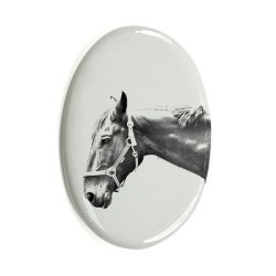 Hannover- Lastra di ceramica ovale tombale con immagine del cavallo.