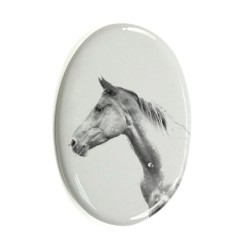 Akhal-Teke- Keramikplatte, Grabplatte, oval mit Bild eines Pferde