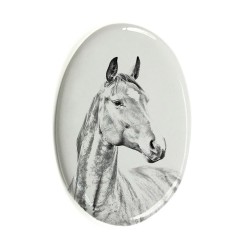 Keramikplatte, Grabplatte, oval mit Bild eines Pferden