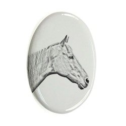 Retired Race Horse- Keramikplatte, Grabplatte, oval mit Bild eines Pferde