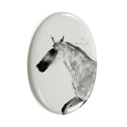 Berbe- Plaque céramique tumulaire, ovale, image du cheval