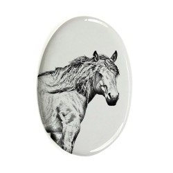 Baskische Gebirgspferd- Keramikplatte, Grabplatte, oval mit Bild eines Pferde