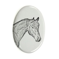 Brauner- Keramikplatte, Grabplatte, oval mit Bild eines Pferde