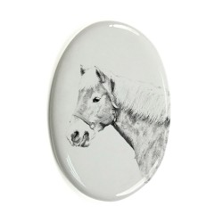 Avelignese- Lastra di ceramica ovale tombale con immagine del cavallo.