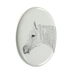 Boulonnais- Gravestone oval ceramic tile with an image of a horse