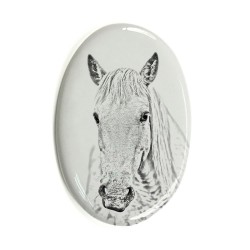 Camargue Pferd- Keramikplatte, Grabplatte, oval mit Bild eines Pferde