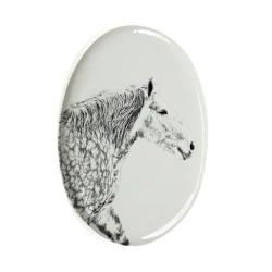 Percheron- Gravestone oval ceramic tile with an image of a horse