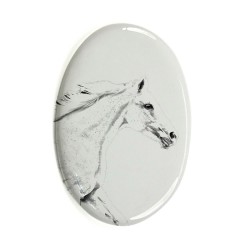 Warmblood Checa- Lastra di ceramica ovale tombale con immagine del cavallo.