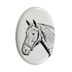 Lastra di ceramica ovale tombale con immagine del cavallo