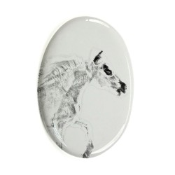 Falabella- Keramikplatte, Grabplatte, oval mit Bild eines Pferde
