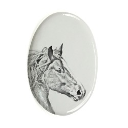 Freiberger- Keramikplatte, Grabplatte, oval mit Bild eines Pferde