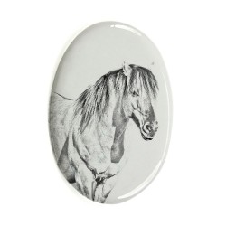 Lastra di ceramica ovale tombale con immagine del cavallo