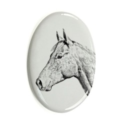 Holsteiner- Lastra di ceramica ovale tombale con immagine del cavallo.