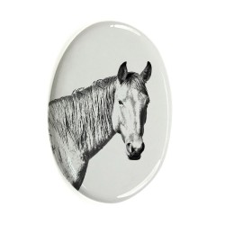 Wüstenpferd- Keramikplatte, Grabplatte, oval mit Bild eines Pferde