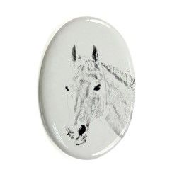 Orlov Trotter- Gravestone oval ceramic tile with an image of a horse