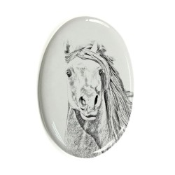 Pintabian- Lastra di ceramica ovale tombale con immagine del cavallo.