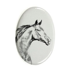 Zweibrücker- Keramikplatte, Grabplatte, oval mit Bild eines Pferde