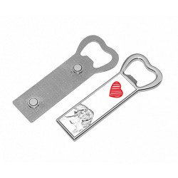 Pointer anglais- Décapsuleur en métal avec un aimant sur réfrigérateur avec une image de chien.