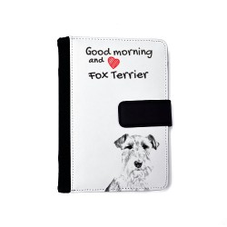 Foxterrier - Notizbuch aus Öko-Leder mit Kalender und dem Abbild von einem Hund.