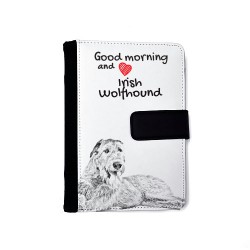 Irische Wolfshund - Notizbuch aus Öko-Leder mit Kalender und dem Abbild von einem Hund.