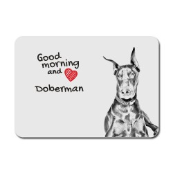 Dobermann, A mouse pad with the image of a dog.