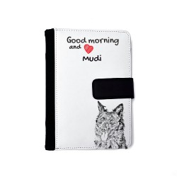 Mudi - Notizbuch aus Öko-Leder mit Kalender und dem Abbild von einem Hund.