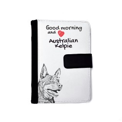 Australian Kelpie - Notizbuch aus Öko-Leder mit Kalender und dem Abbild von einem Hund.