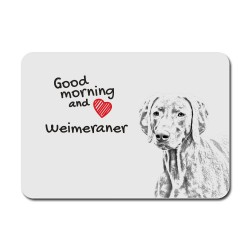 Weimaraner, A mouse pad with the image of a dog.