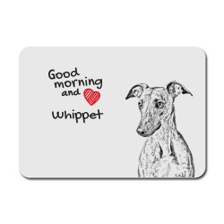 Whippet, A mouse pad with the image of a dog.