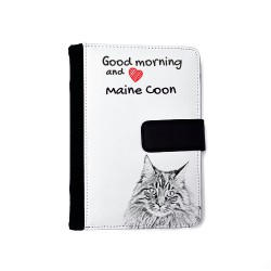 Maine Coon - Blocco note con agenda in ecopelle con l'immagine del gatto.